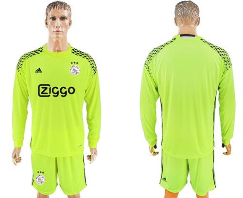 Ajax Blank Shiny Green Goalkeeper Long Sleeves Soccer Club Jersey - Click Image to Close
